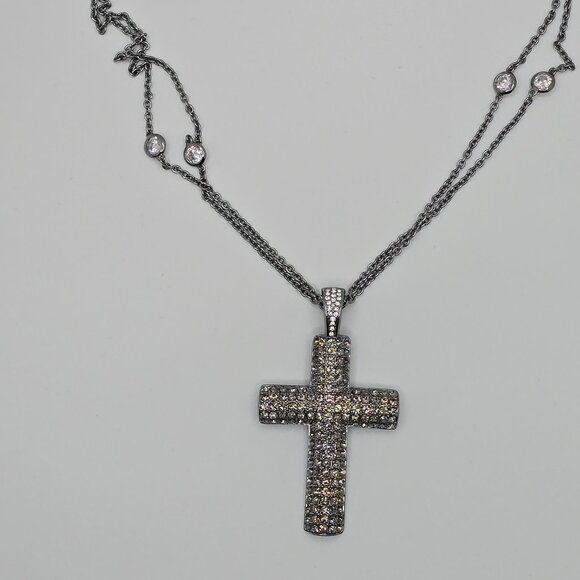 Silver Crystal-Encrusted Cross Necklace - Picture 3 of 6